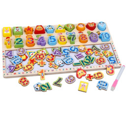 Tabla educativa Montessori 3 in 1 cu Cifre si Forme, 40 x 23