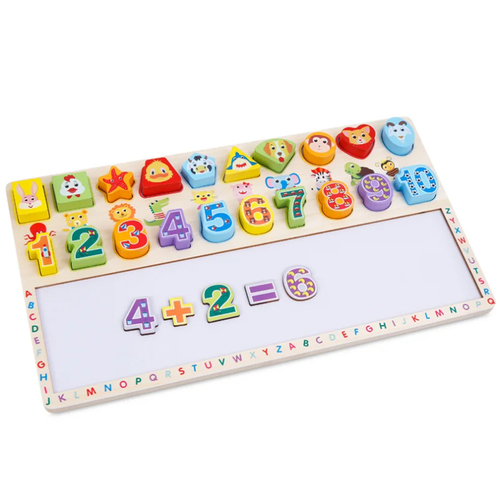Tabla educativa Montessori 3 in 1 cu Cifre si Forme, 40 x 23