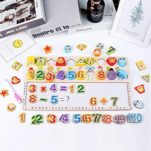 Tabla educativa Montessori 3 in 1 cu Cifre si Forme, 40 x 23