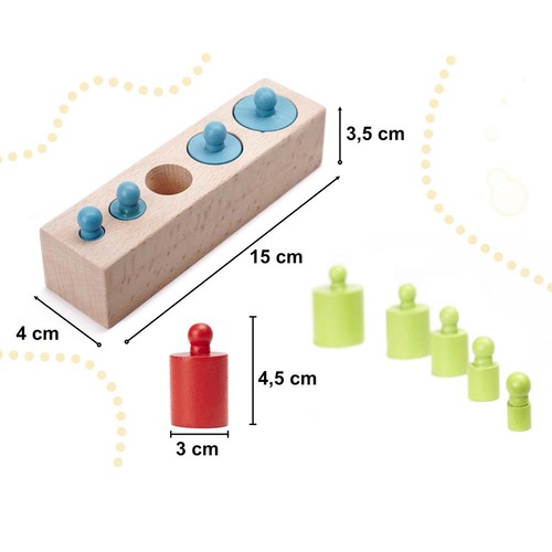 Cilindrii Montessori – 4 seturi cilindri din lemn colorati