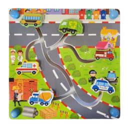 Puzzle Labirint din lemn cu doua fete- fructe si trafic urban in format 3D