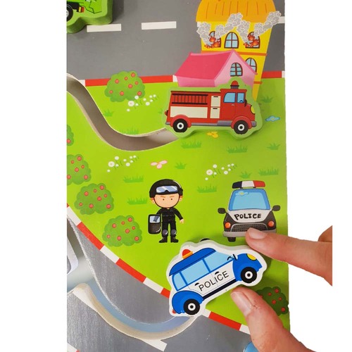 Puzzle Labirint din lemn cu doua fete- fructe si trafic urban in format 3D