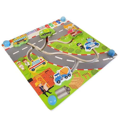 Puzzle Labirint din lemn cu doua fete- fructe si trafic urban in format 3D