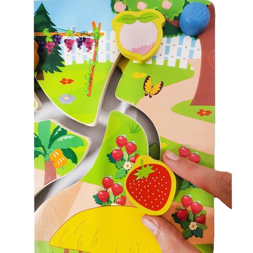 Puzzle Labirint din lemn cu doua fete- fructe si trafic urban in format 3D