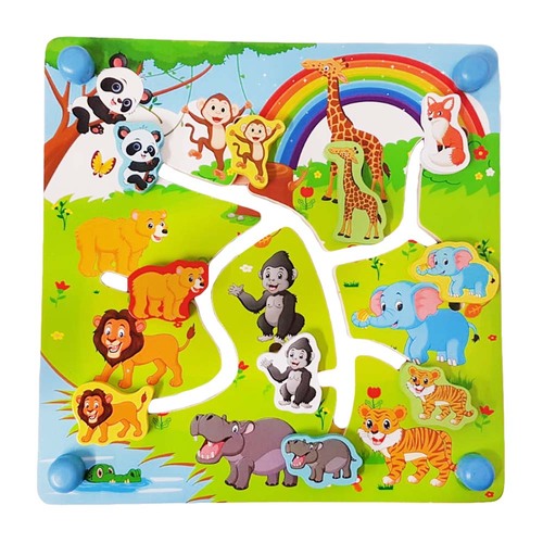 Puzzle Labirint din lemn cu doua fete - numere si animalele junglei in format 3D