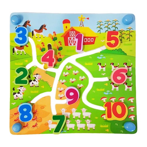 Puzzle Labirint din lemn cu doua fete - numere si animalele junglei in format 3D