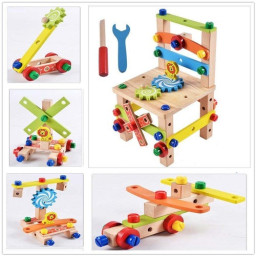 Jucarie educativa pentru asamblat cu suruburi din lemn - scaun, avion, masinute - diferite modele