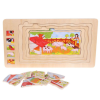 Puzzle Montessori incastru din lemn in cinci straturi, Viata la Ferma, 41 Piese, + 3 ani