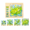 Puzzle Montessori incastru din lemn in cinci straturi cu Ciclul Vietii A Unei Broscute, 31 Piese, + 3 ani