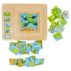 Puzzle Montessori incastru din lemn in cinci straturi cu Ciclul Vietii A Unei Broscute, 31 Piese, + 3 ani