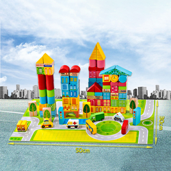 Cuburi de constructie din lemn, multicolore, 100 piese, Orasul Dinamic