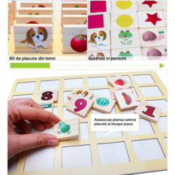 Joc de memorie si inteligenta din lemn tip Mahjong - Right Brain Memory Game RCO cu 82 piese