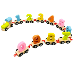 Trenuletul Cifrelor 0-9 din lemn, 11 piese cu prindere din plastic, 84 cm, + 3 ani
