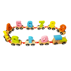 Trenuletul Cifrelor 0-9 din lemn, 11 piese cu prindere din plastic, 84 cm, + 3 ani
