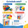 Joc de memorie si logica pentru copii cu cuburi colorate din lemn si planse de provocare