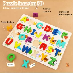 Set 2 puzzle incastru 3D, litere, cifre, multimi, simboluri matematice si forme, multicolor, +3 ani