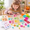 Joc Montessori cu cifre de la 1 la 10, 50 de bilute colorate, planse numerice si accesorii de sortare
