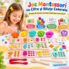 Joc Montessori cu cifre de la 1 la 10, 50 de bilute colorate, planse numerice si accesorii de sortare
