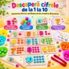 Joc Montessori cu cifre de la 1 la 10, 50 de bilute colorate, planse numerice si accesorii de sortare