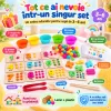 Joc Montessori cu cifre de la 1 la 10, 50 de bilute colorate, planse numerice si accesorii de sortare