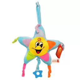 Jucarie muzicala pentru bebelusi din plus RCO, cu mecanism de tragere si agatatoare, Steluta Albastra, 26 cm, +0 luni