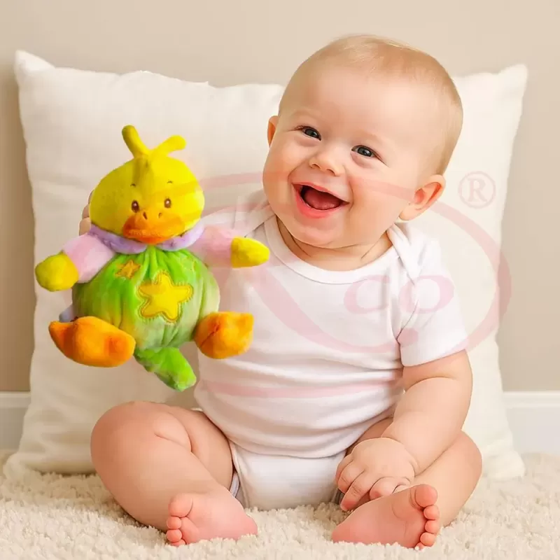 Jucarie muzicala din plus RCO, cu mecanism de tragere si agatatoare, Ratusca