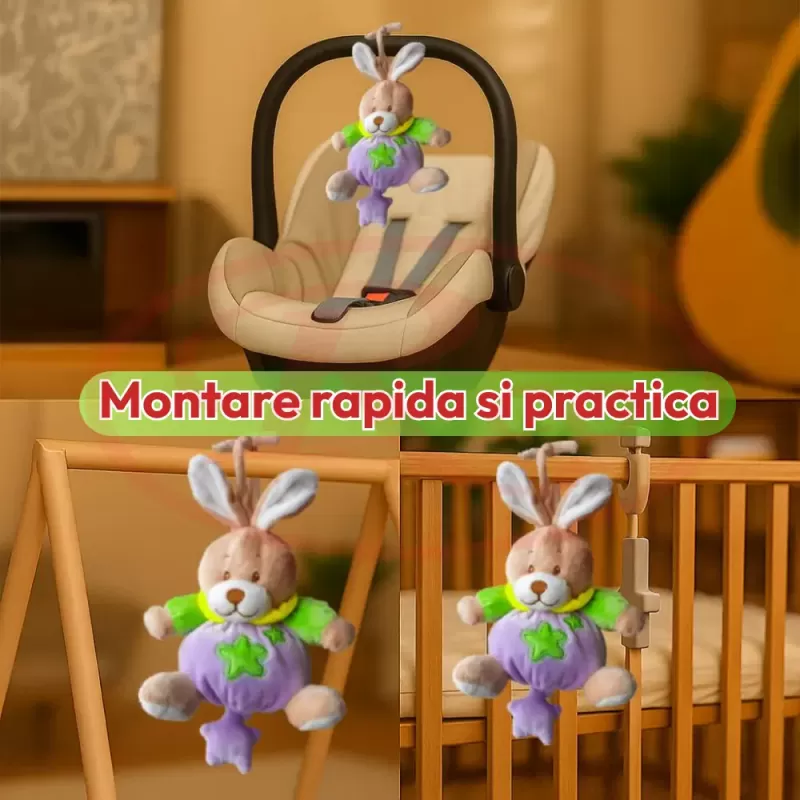 Jucarie muzicala din plus RCO, cu mecanism de tragere si agatatoare, Iepuras