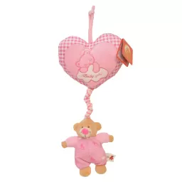 Jucarie muzicala din plus RCO pentru bebelusi, cu activare delicata si agatatoare, Ursulet cu Inimioara Roz, 32 cm