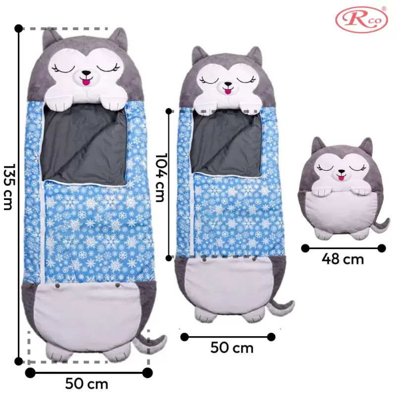 Jucarie de plus 2 in 1 Perna/Sac de dormit Zeta, Pliabil, Portabil,135x50cm, Gri, 3-6 ani