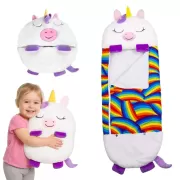 Jucarie de plus 2 in 1 Perna/Sac de dormit inorogul Rhora, Pliabil, Portabil,135x50cm, Gri, 3-6 ani