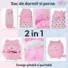 Jucarie de plus 2 in 1 Perna/Sac de dormit pisicuta Bella, Pliabil, Portabil,135x50cm, Gri, 3-6 ani