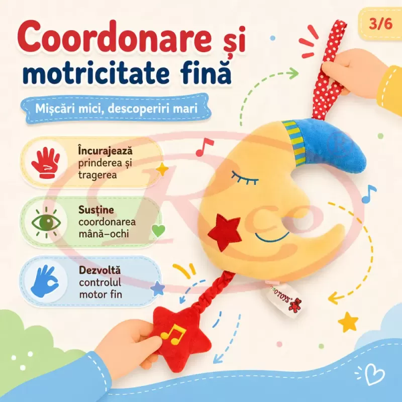 Jucarie muzicala din plus RCO cu agatatoare si activare delicata, 24cm, Luna