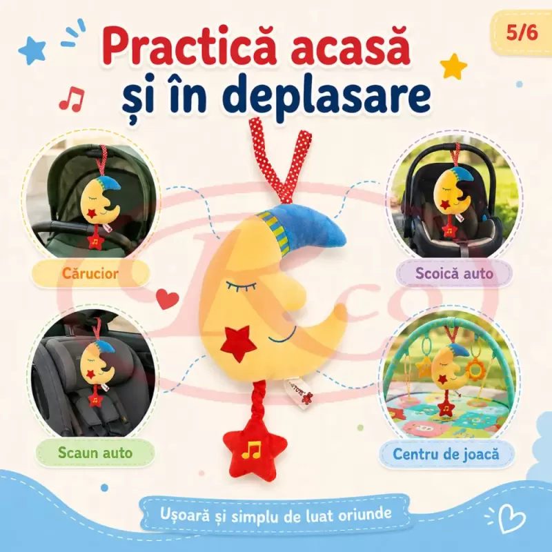 Jucarie muzicala din plus RCO cu agatatoare si activare delicata, 24cm, Luna