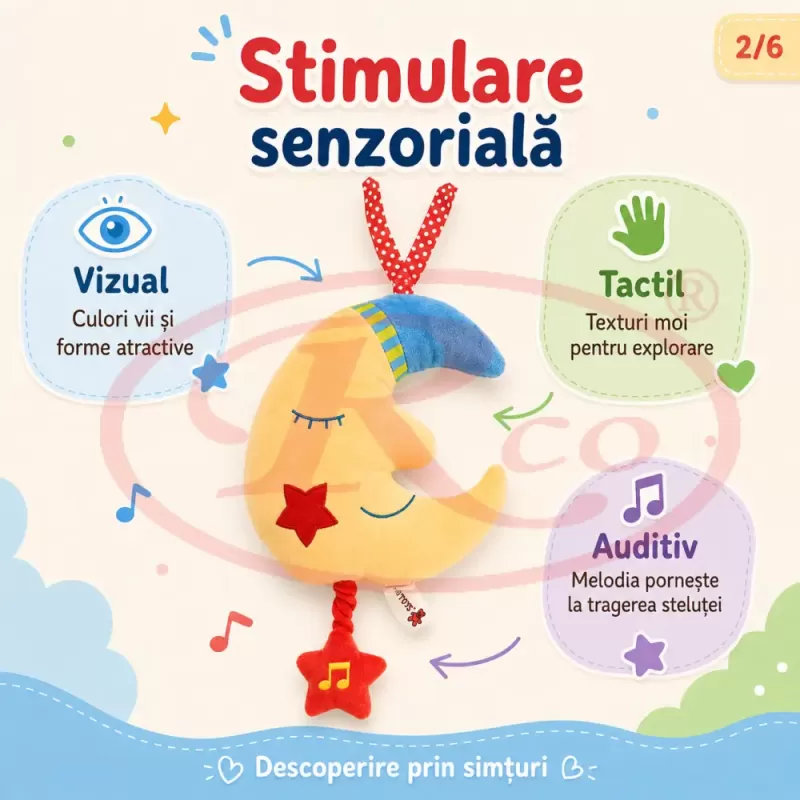 Jucarie muzicala din plus RCO cu agatatoare si activare delicata, 24cm, Luna