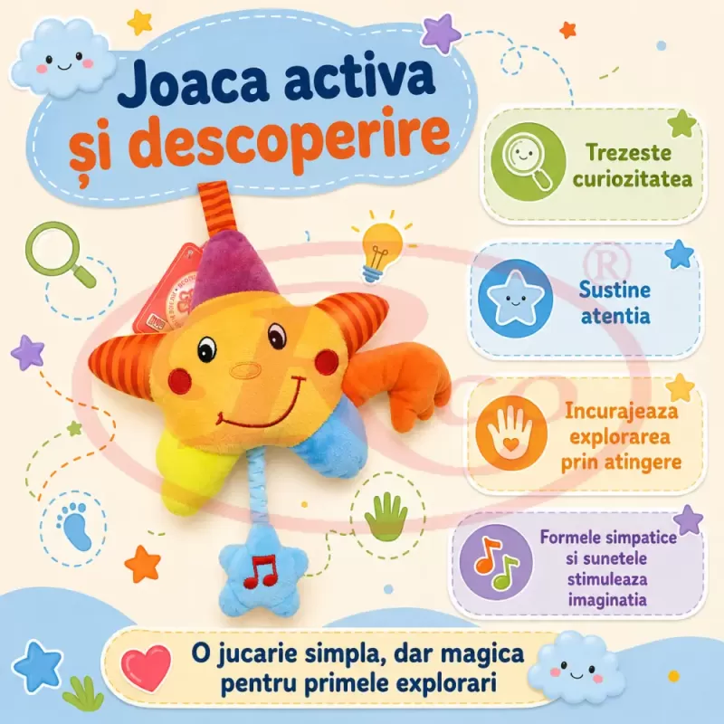 Jucarie muzicala din plus RCO cu agatatoare si activare delicata, 20cm, Steluta