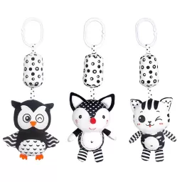 Set jucarii zornaitoare alb-negru pentru bebelusi 0+ luni – stimulare vizuala si senzoriala, 3 buc