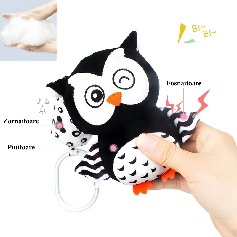 Set jucarii zornaitoare alb-negru pentru bebelusi 0+ luni – stimulare vizuala si senzoriala, 3 buc