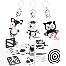 Set jucarii zornaitoare si carduri stimulare vizuala cu forme inovatoare, texturi diferite, + 0-3 luni