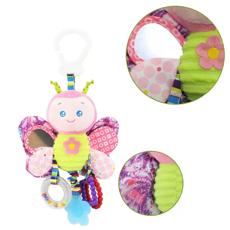 Jucarie zornaitoare din material textil pentru bebelusi, cu agatatoare, Fluture, unisex, +0