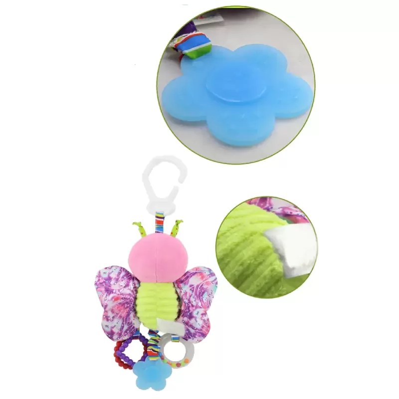 Jucarie zornaitoare din material textil pentru bebelusi, cu agatatoare, Fluture, unisex, +0