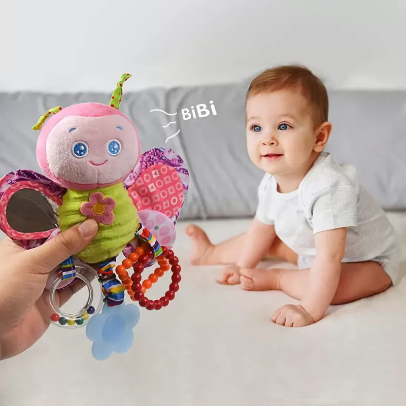 Jucarie zornaitoare din material textil pentru bebelusi, cu agatatoare, Fluture, unisex, +0