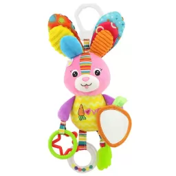 Jucarie zornaitoare din material textil pentru bebelusi, Iepure, cu agatatoare, unisex, +0