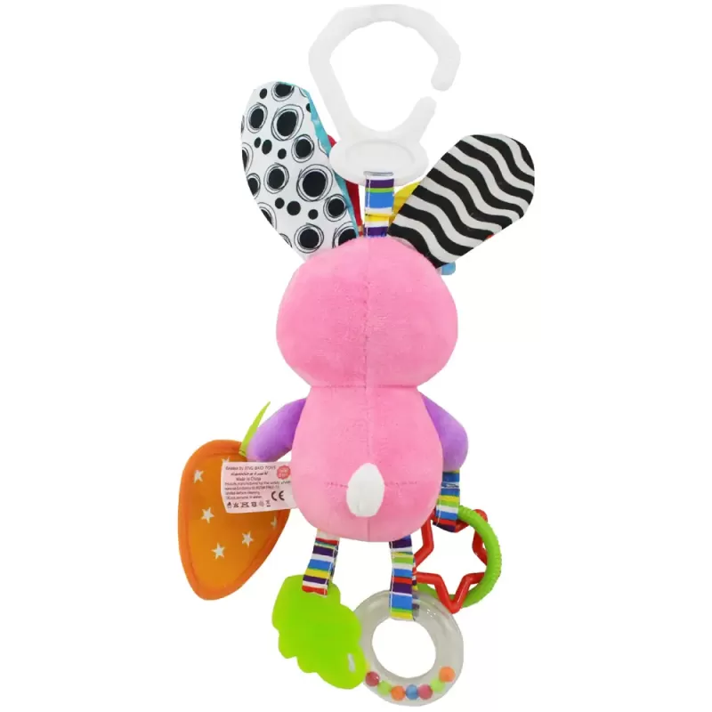 Jucarie zornaitoare din material textil pentru bebelusi, Iepure, cu agatatoare, unisex, +0