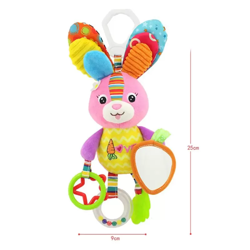 Jucarie zornaitoare din material textil pentru bebelusi, Iepure, cu agatatoare, unisex, +0