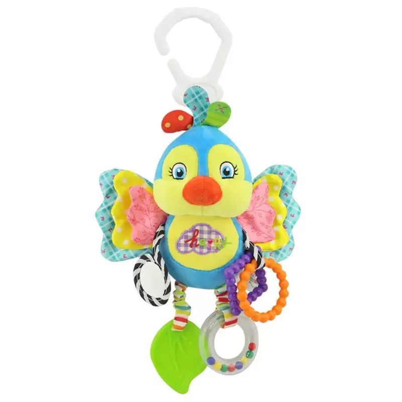Jucarie zornaitoare din material textil pentru bebelusi, cu agatatoare, Cute Bird, unisex, +0