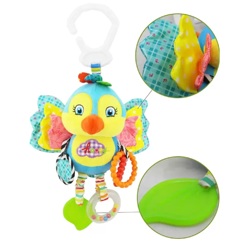 Jucarie zornaitoare din material textil pentru bebelusi, cu agatatoare, Cute Bird, unisex, +0