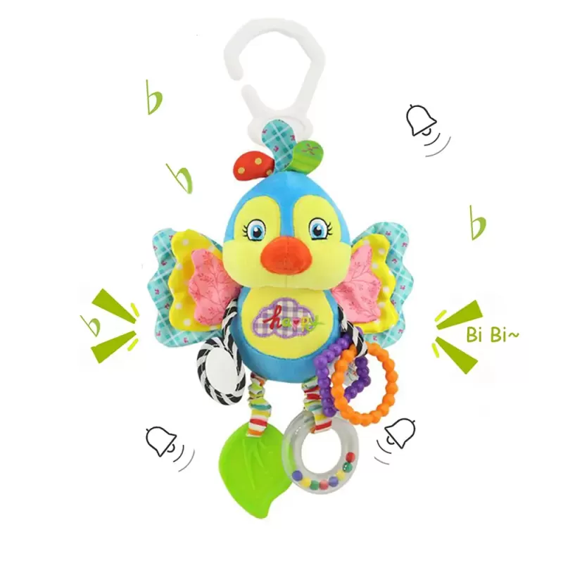 Jucarie zornaitoare din material textil pentru bebelusi, cu agatatoare, Cute Bird, unisex, +0