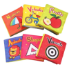 Set 6 carti textile senzoriale fosnaitoare pentru bebelusi + 6 luni, cu animalute dragute, numere, culori, vehicule, elemente grafice, 4 pagini, 8 fete, 12 x 12 x 4.5 cm