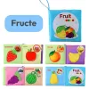 Carti senzoriale din material textil pentru bebelusi – set educativ cu fructe, legume si animale, +6 luni