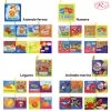 Set 8 carti senzoriale si fosnaitoare din material textil multicolor pentru bebelusi cu si fara agatatori cu tematici diverse, potrivite +6 luni, 4 pagini/8 fețe, 10x10x4 cm